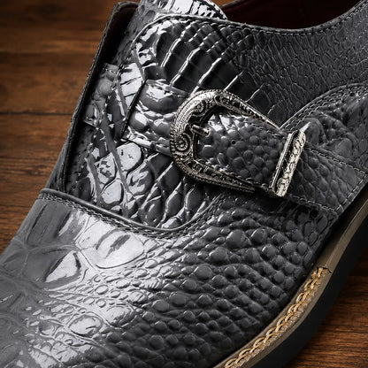 Bold Embossed Buckle Shoes