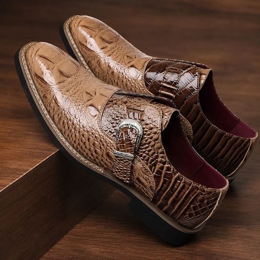 Bold Embossed Buckle Shoes