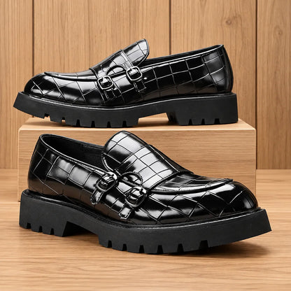 Textured Buckle Loafers