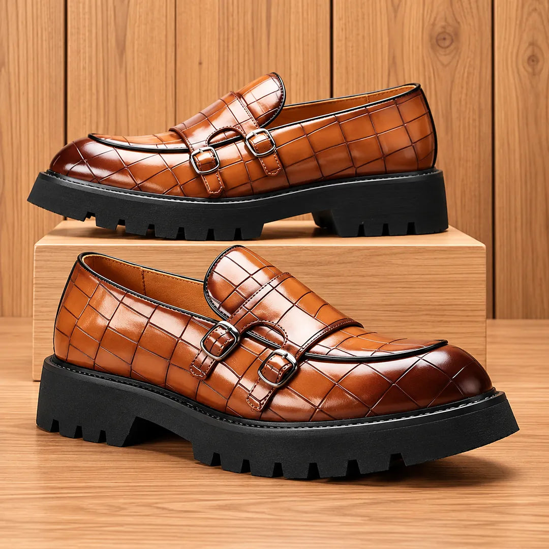 Textured Buckle Loafers