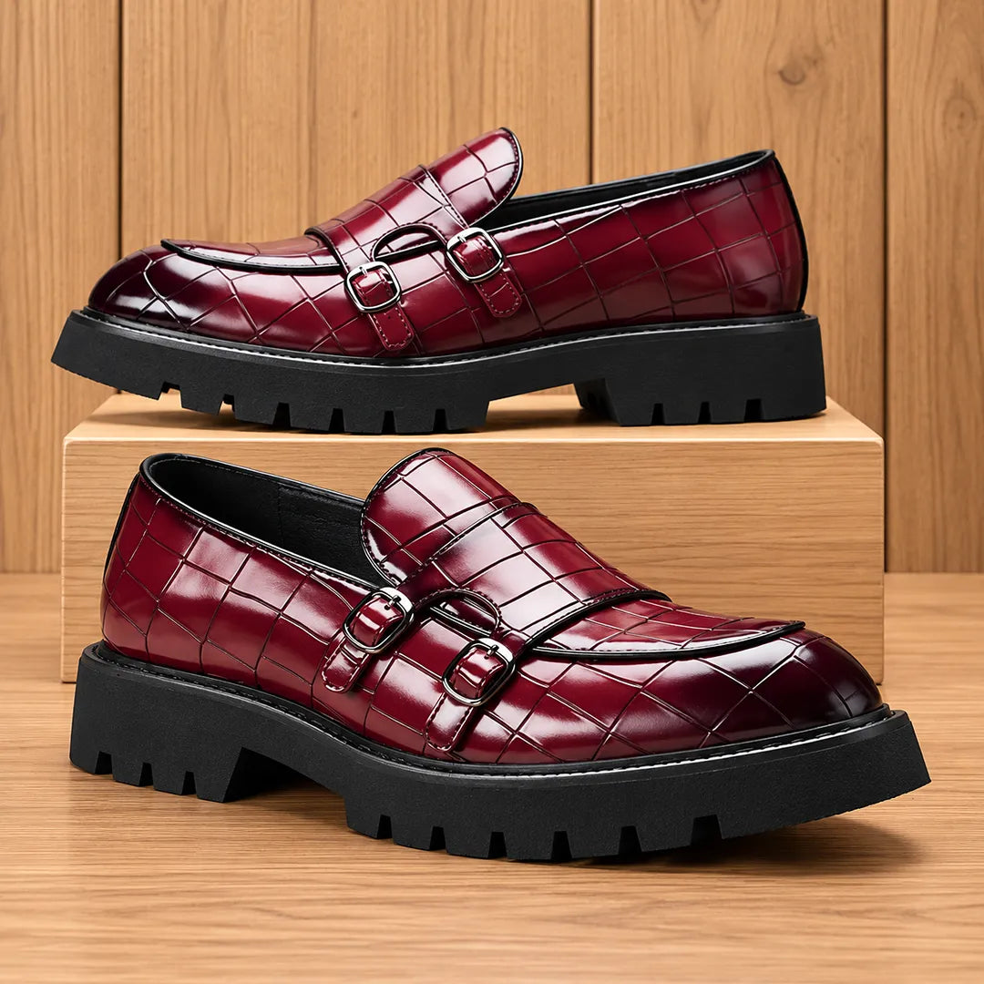Textured Buckle Loafers