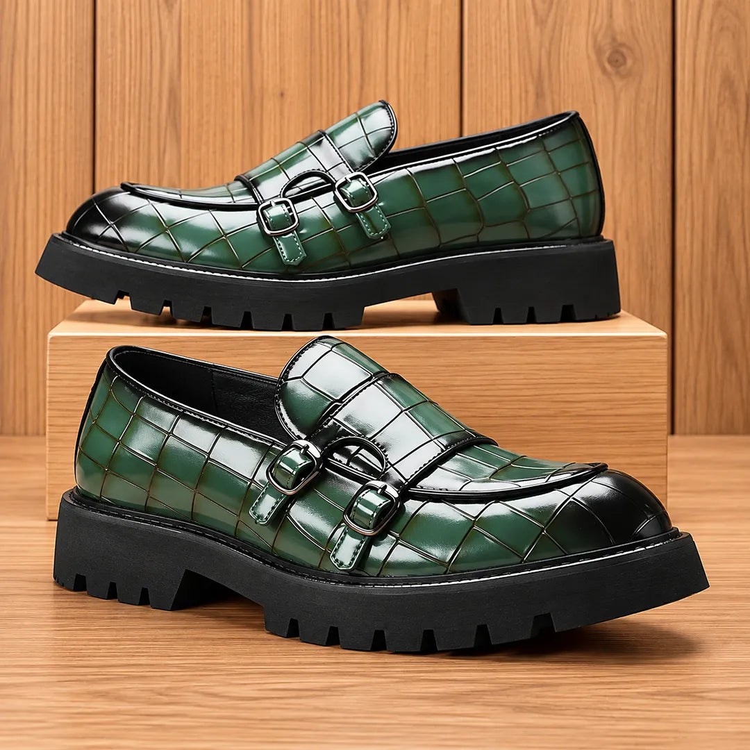 Textured Buckle Loafers