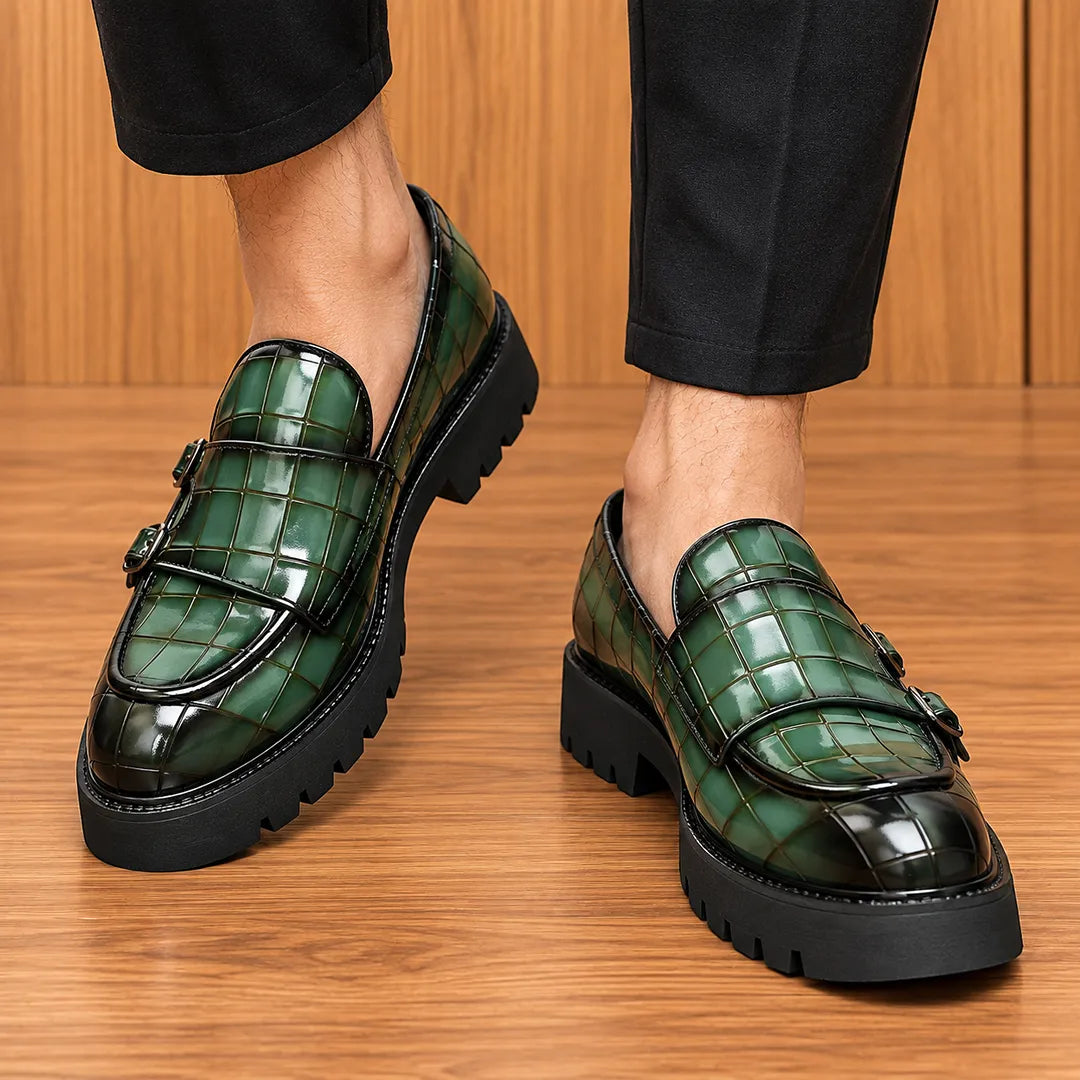 Textured Buckle Loafers